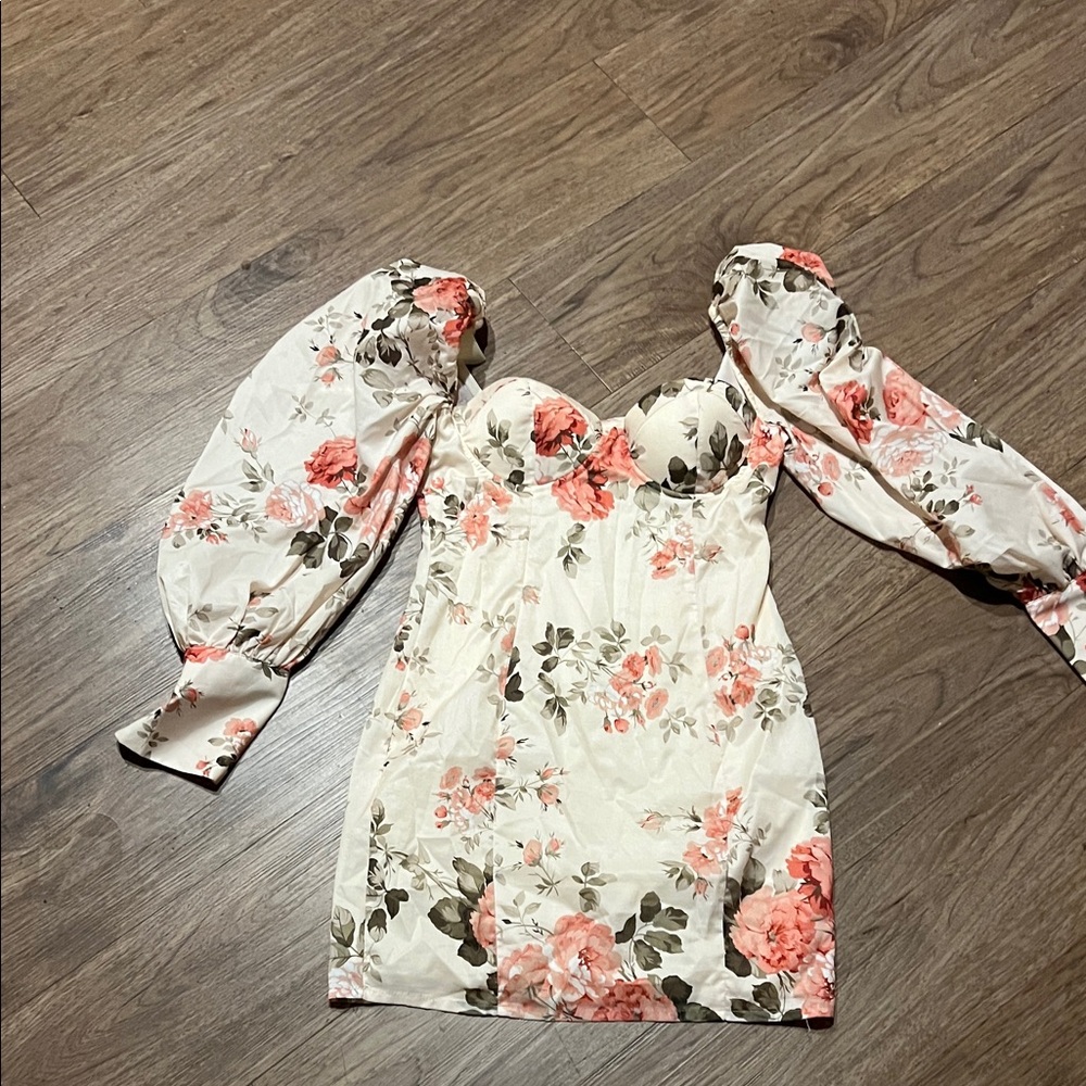 Floral Off-Shoulder Dress with Puff Sleeves